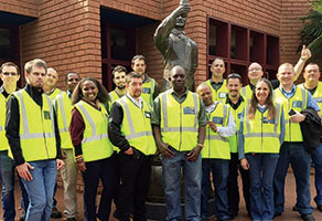 Johannesburg branch members pose outside the Alrode Brewery.